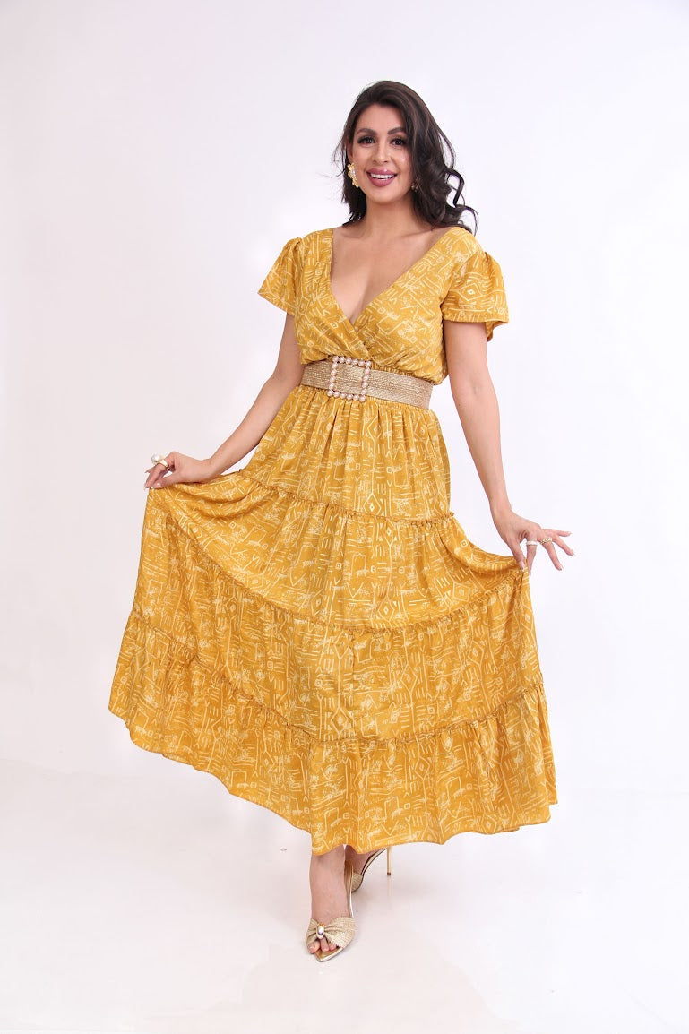 VESTIDO LARGO RESORTE CINTURA Y ESPALDA PLUS
