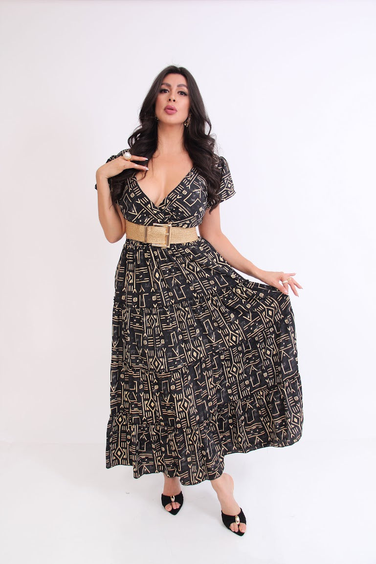 VESTIDO LARGO RESORTE CINTURA Y ESPALDA PLUS