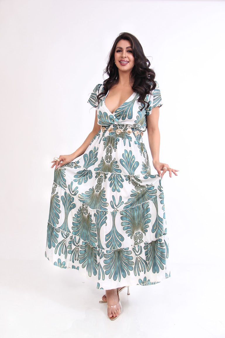 VESTIDO LARGO RESORTE CINTURA Y ESPALDA PLUS