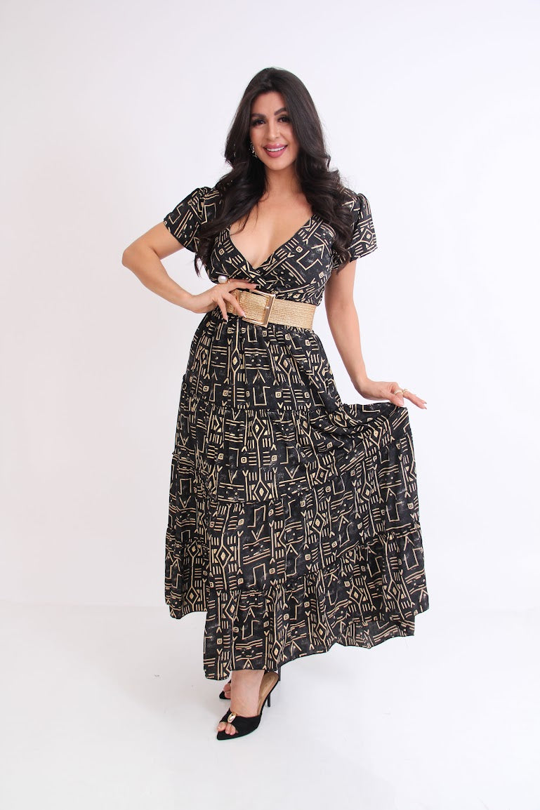 VESTIDO LARGO RESORTE CINTURA Y ESPALDA PLUS