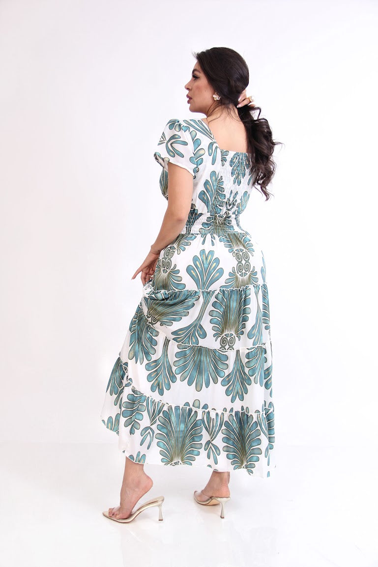 VESTIDO LARGO RESORTE CINTURA Y ESPALDA PLUS