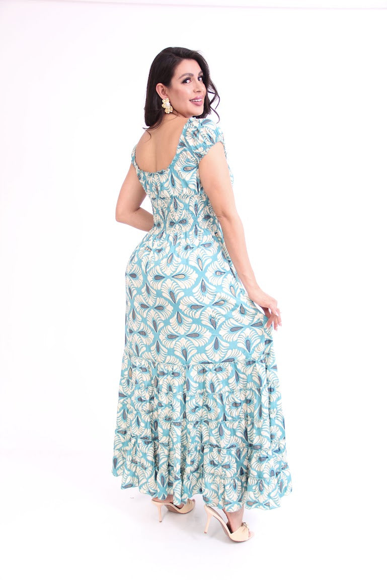 VESTIDO LARGO RESORTE COMPLETO CINTURA MANGA PEQUEÑA