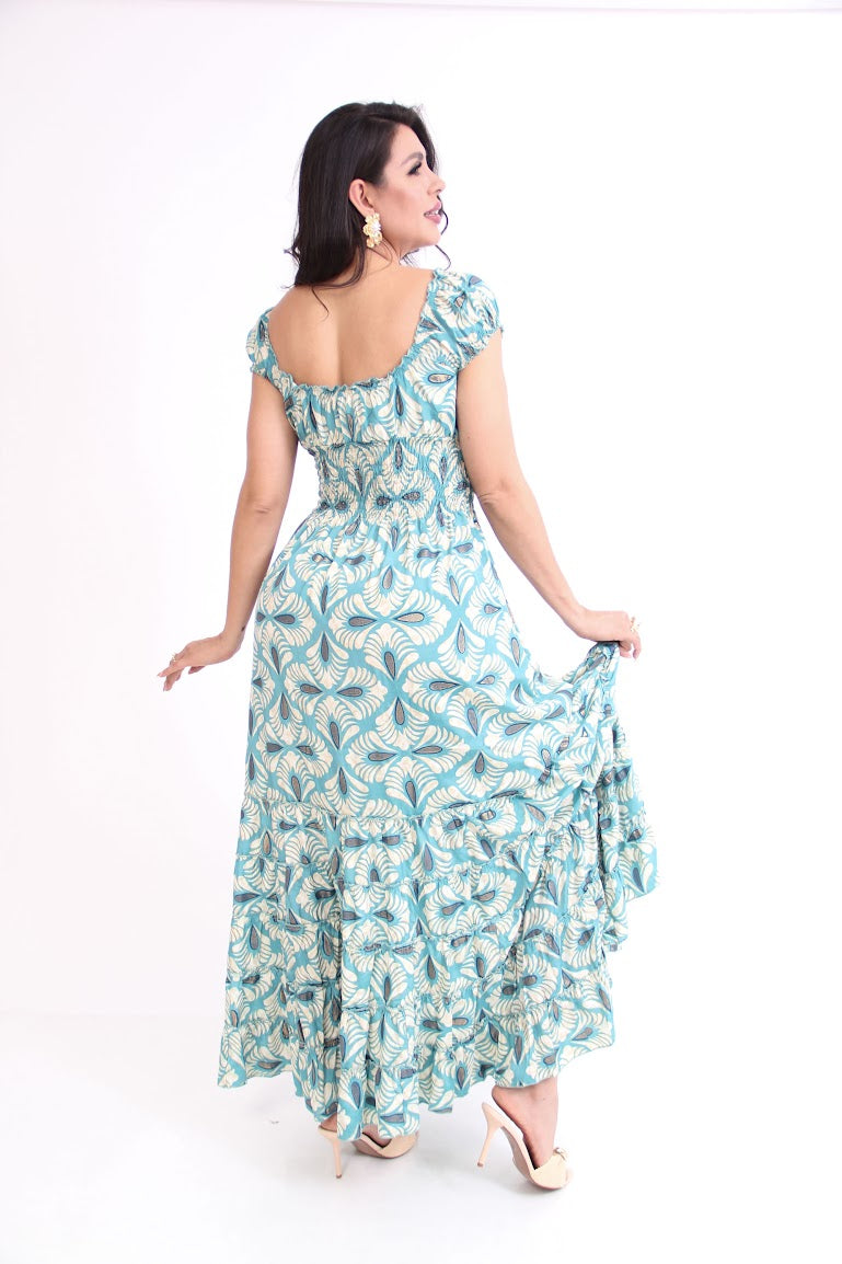 VESTIDO LARGO RESORTE COMPLETO CINTURA MANGA PEQUEÑA