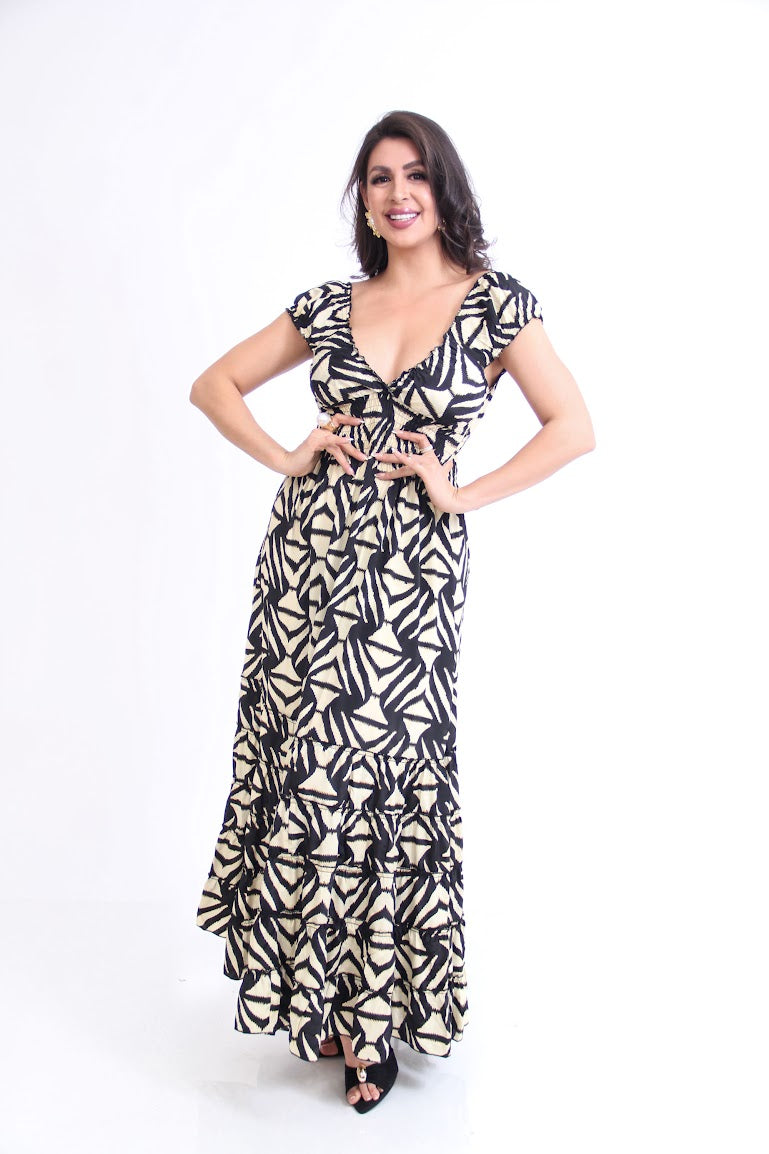 VESTIDO LARGO RESORTE COMPLETO CINTURA MANGA PEQUEÑA