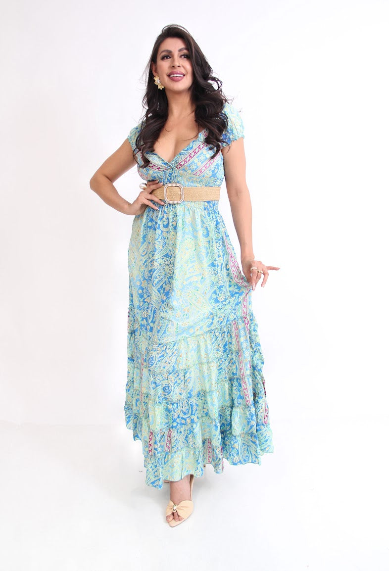 VESTIDO LARGO RESORTE COMPLETO CINTURA MANGA PEQUEÑA