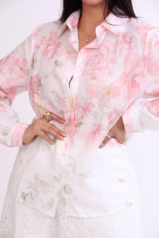 BLUSA BOTONERA FLOREADA MANGA LARGA