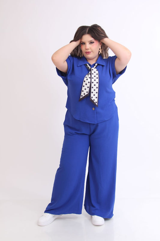 CURVY SET DE PANTALON Y BLUSA CON MASCADA
