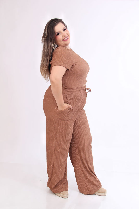 CURVY SET DE PANTALON CON RESORTE Y BLUSA