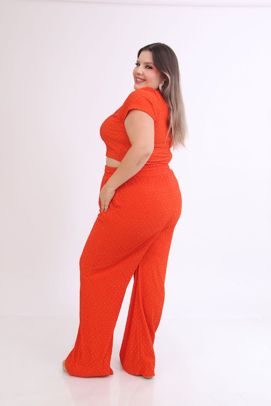 CURVY SET DE PANTALON CON RESORTE Y BLUSA