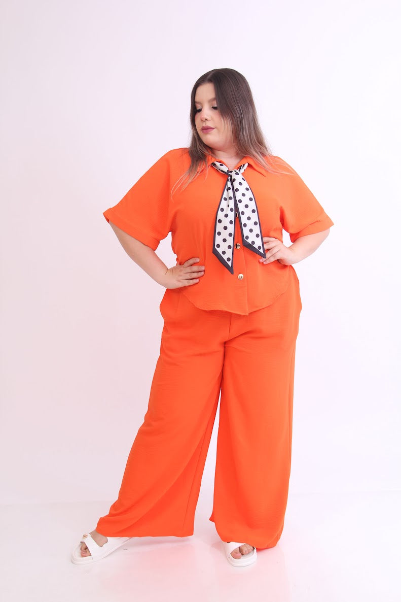 CURVY SET DE PANTALON Y BLUSA CON MASCADA