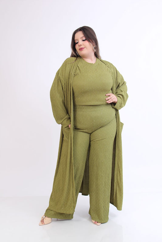 SET DE 3 PIEZAS PANTALON BLUSA ENSAMBLE BRILLOS