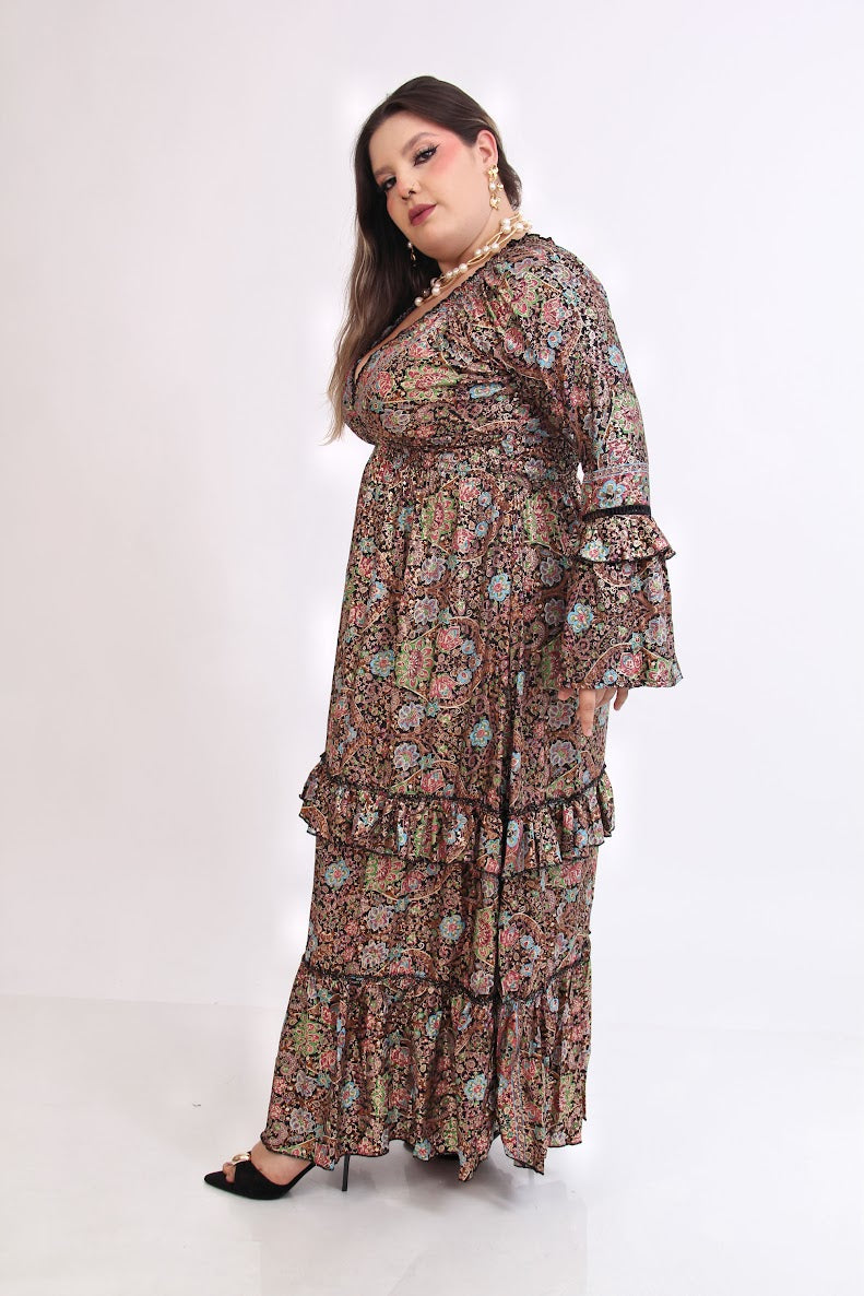 VESTIDO LARGO MANGA LARGA RESORTE CINTURA