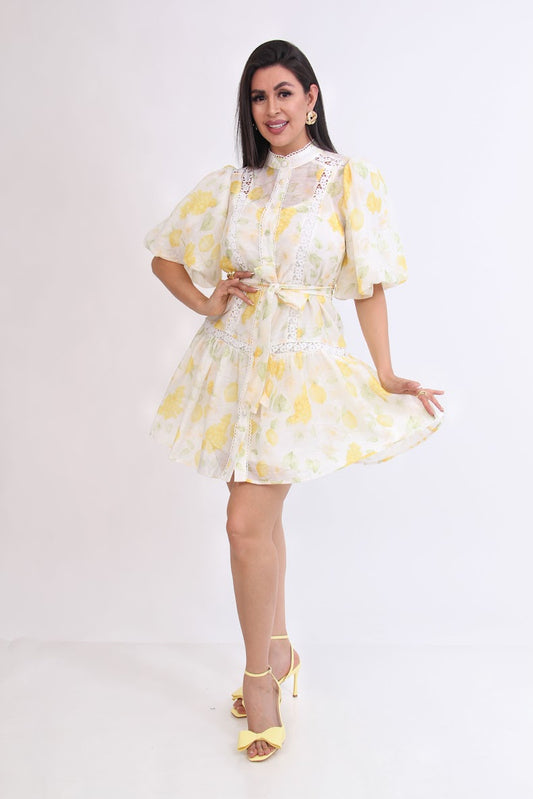 VESTIDO CORTO FLOREADO AMARILLO