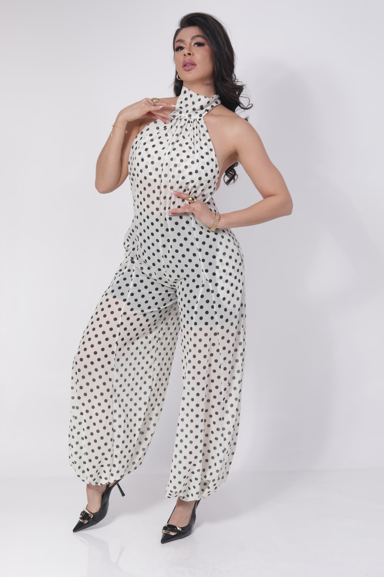 PALAZZO OLGADO LUNARES BEIGE ESCOTE ESPALDA