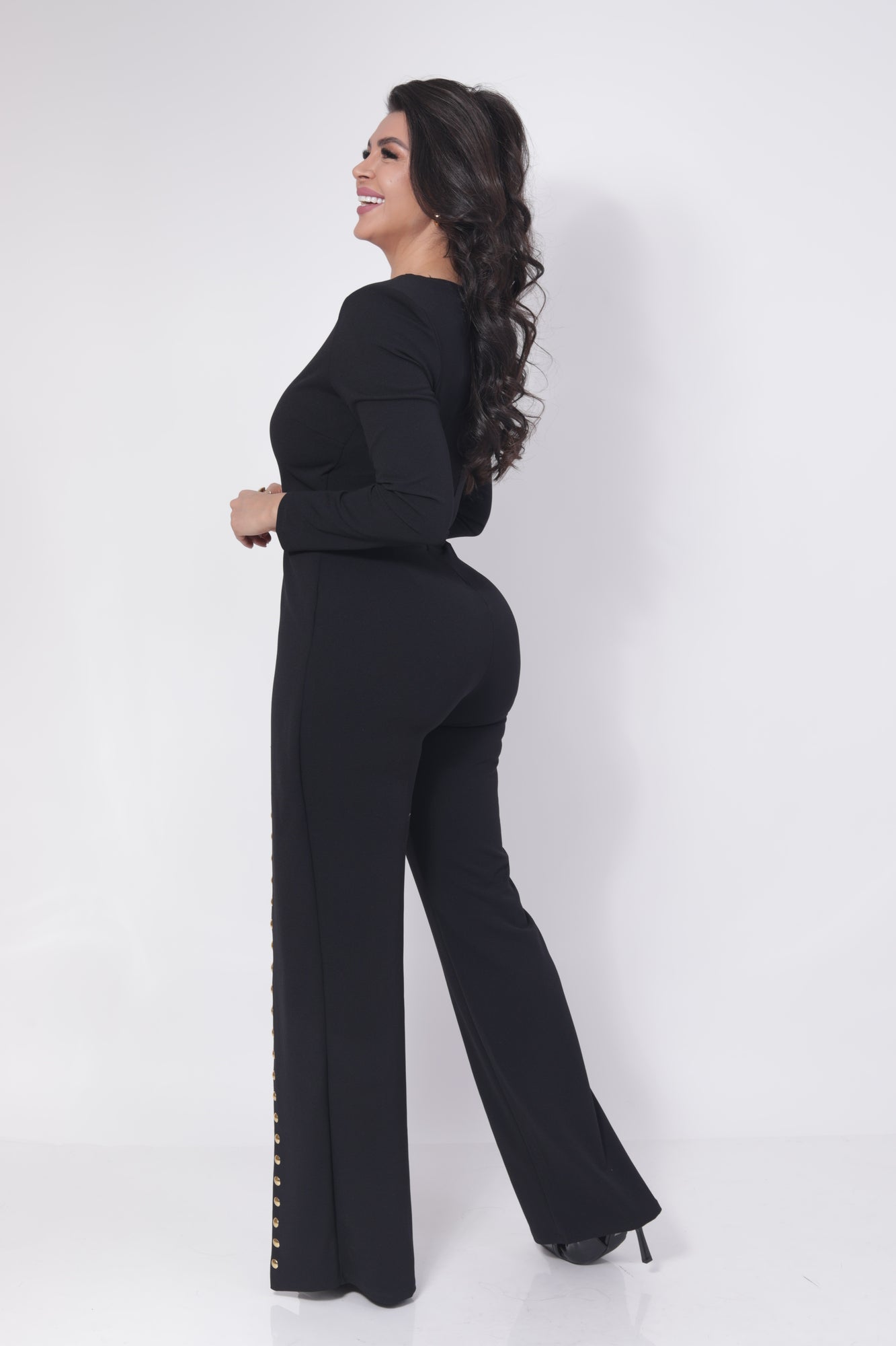 PALAZZO NEGRO PEPLUM PIERNA LINEA ESTOPEROLES