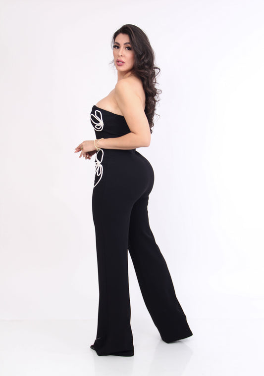 PALAZZO STRAPPLE NEGRO FLORES BLANCAS