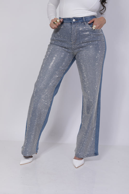 PANTALON DE MEZCLILLA CON BRILLOS
