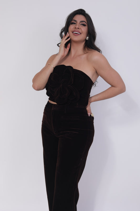 SET DE VELVET CAFE TOP APLICACION FLOR