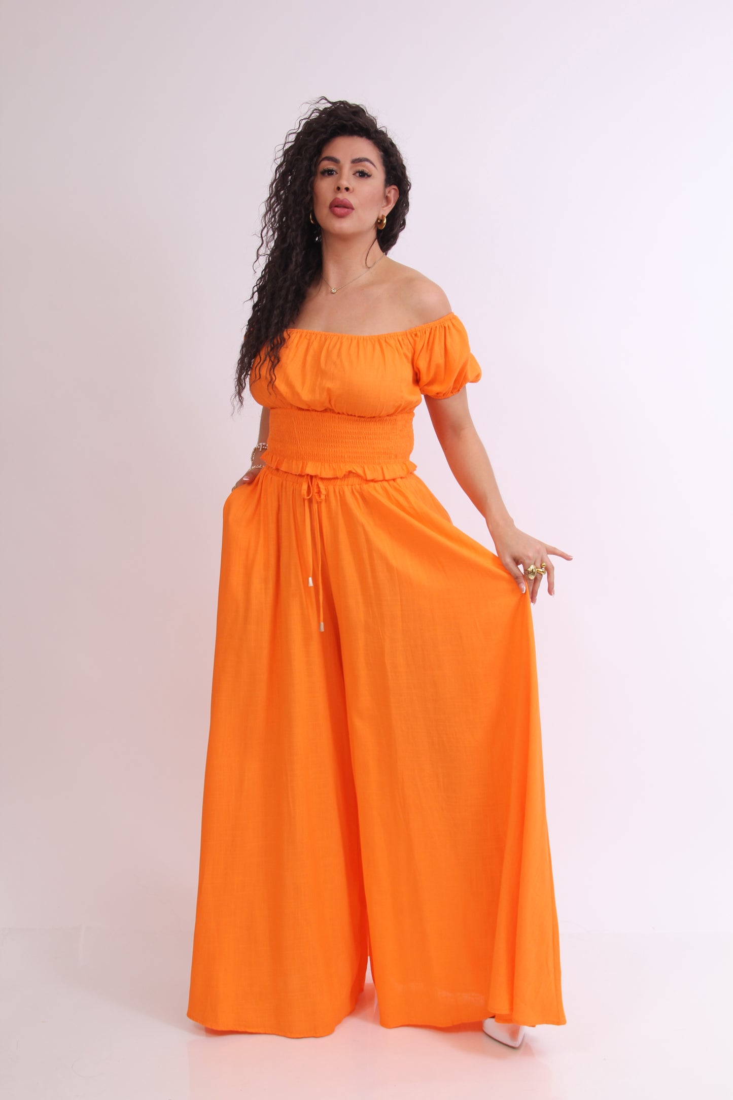 SET DE LINO BLUSA CON MANGUITA RESORTE Y PANTALON FLOJO