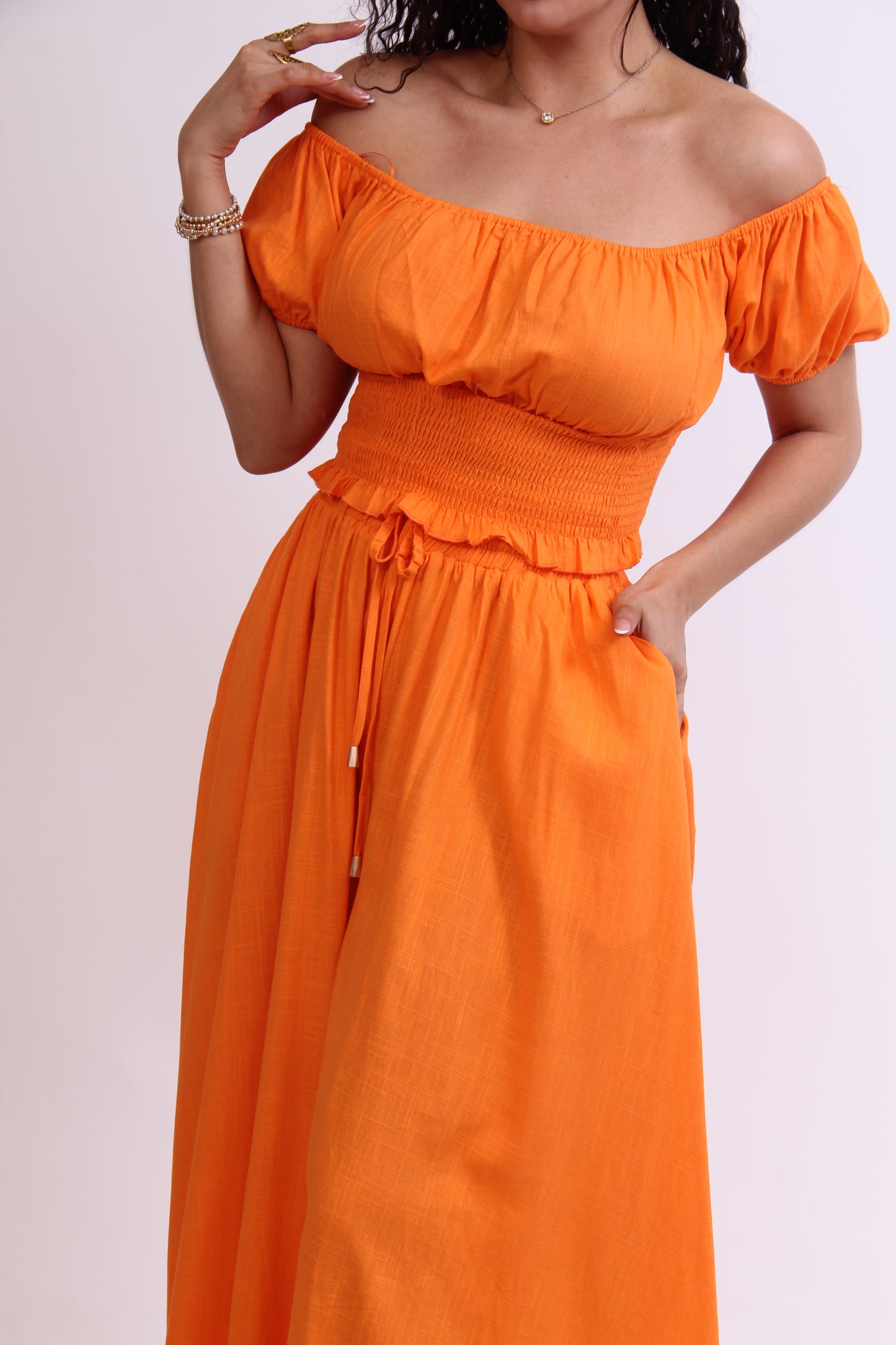 SET DE LINO BLUSA CON MANGUITA RESORTE Y PANTALON FLOJO