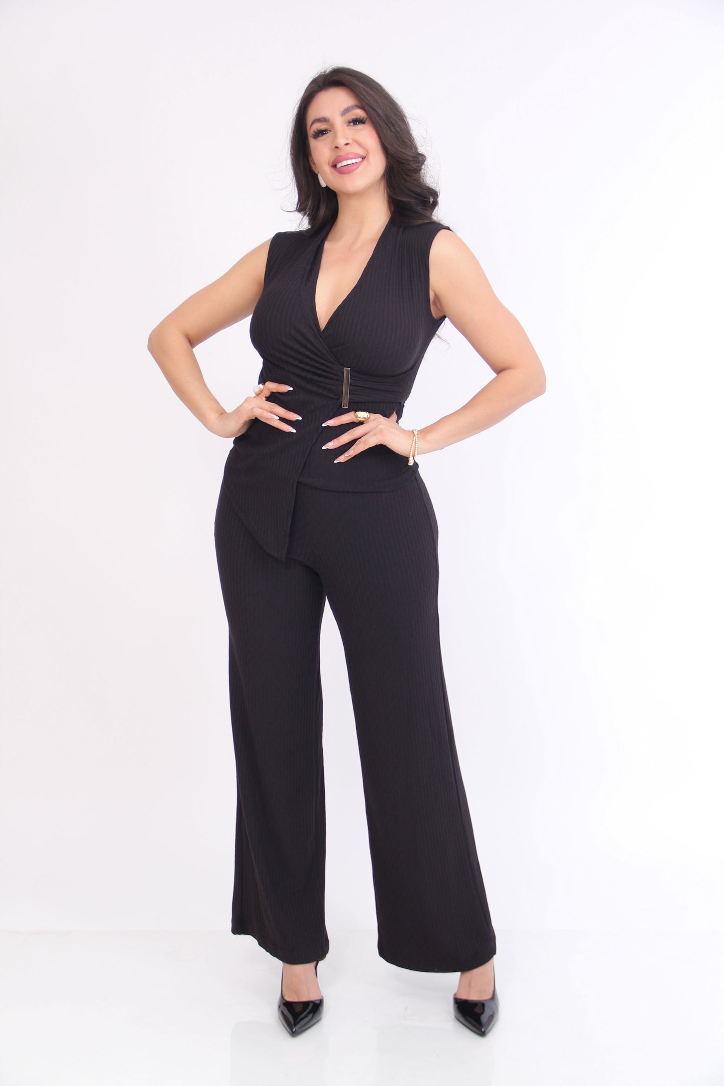 SET BLUSA ASIMETRICA HEBILLA EN CINTURA