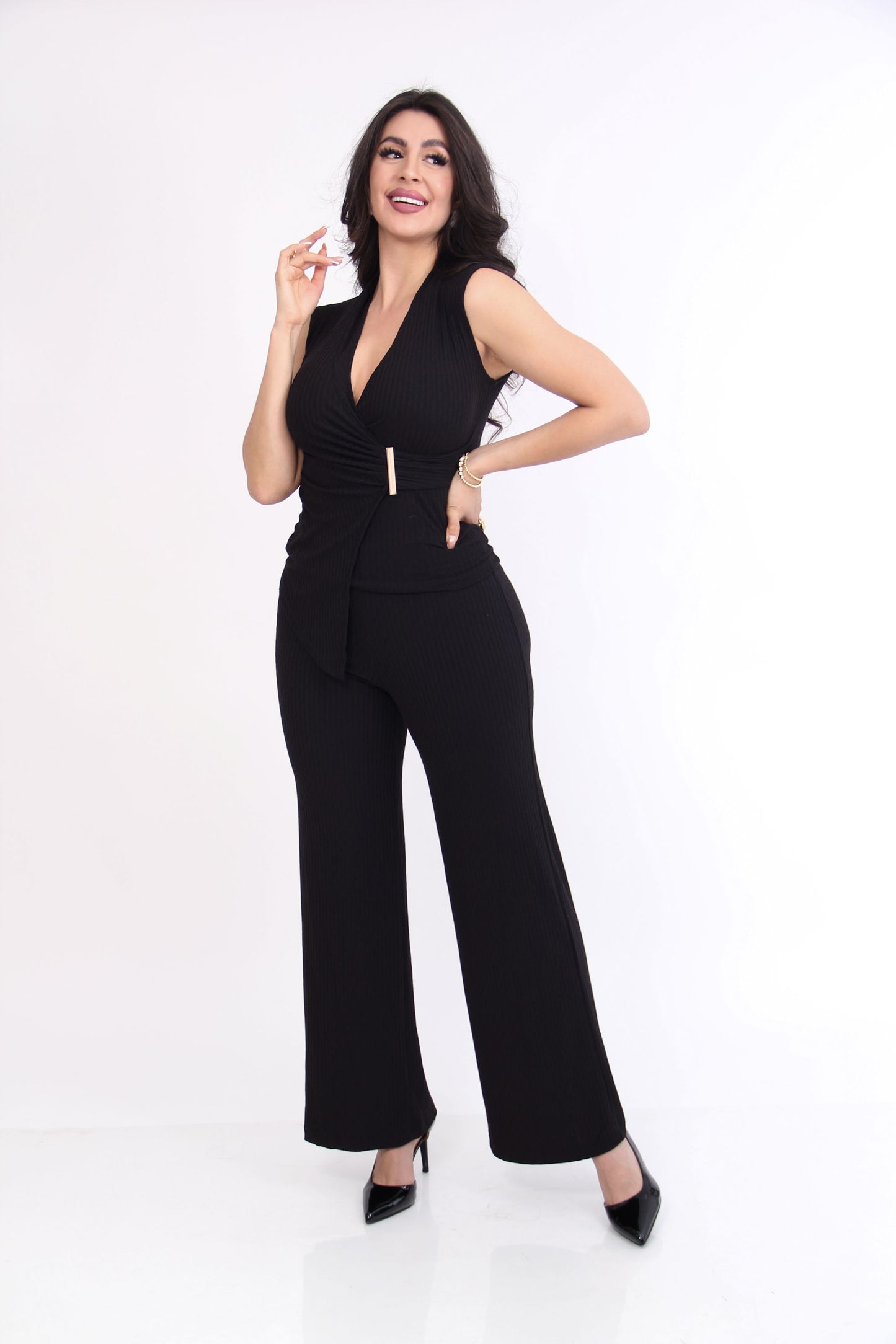 SET BLUSA ASIMETRICA HEBILLA EN CINTURA