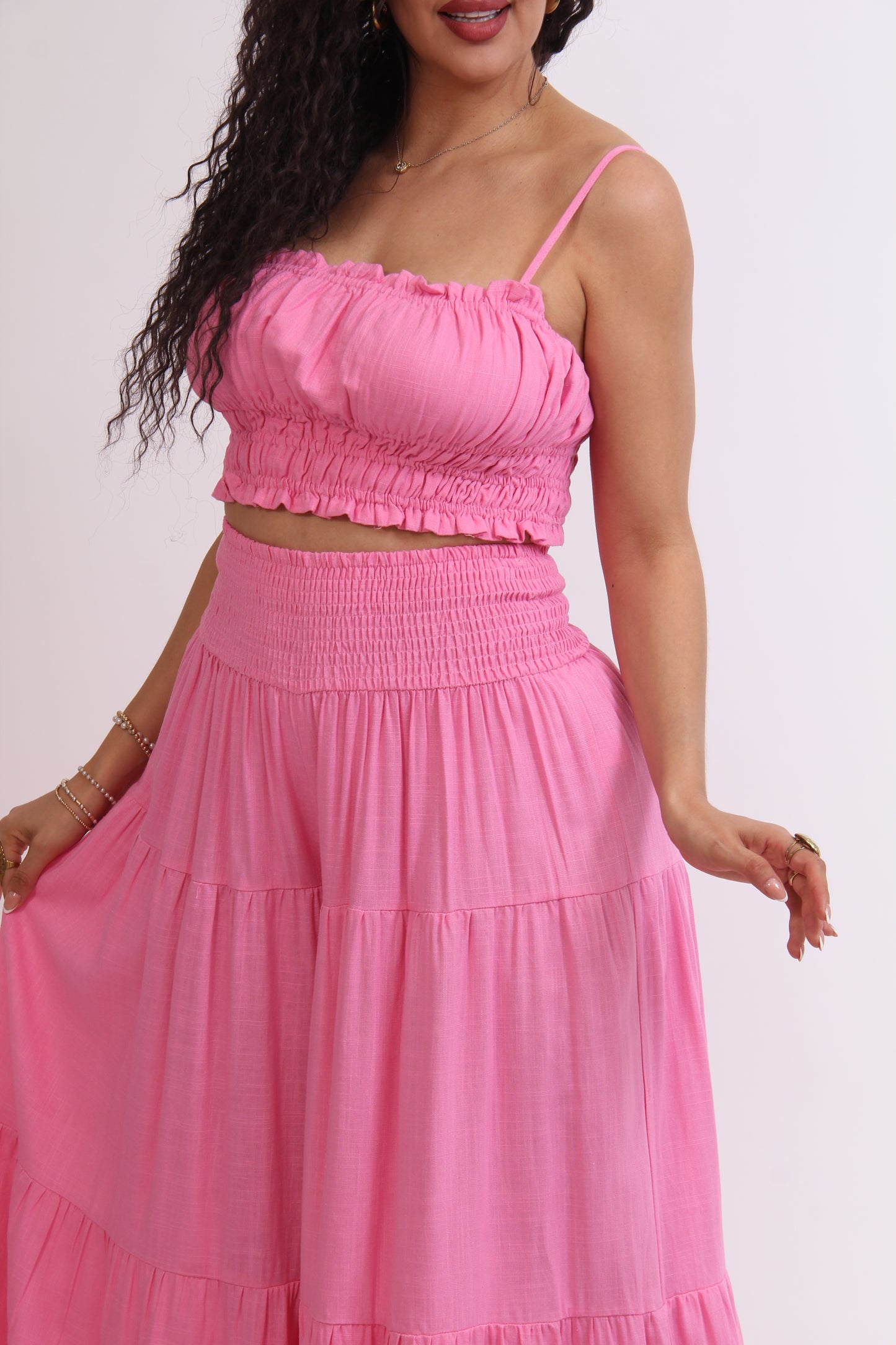 SET DE LINO PANTALON FLOJO Y TOP RESORTE Y TIRANTES