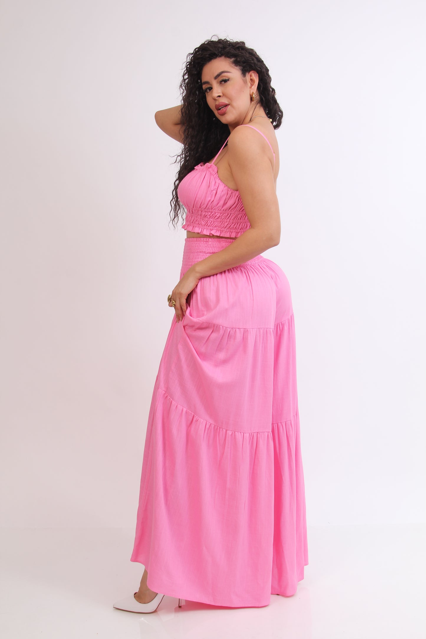 SET DE LINO PANTALON FLOJO Y TOP RESORTE Y TIRANTES