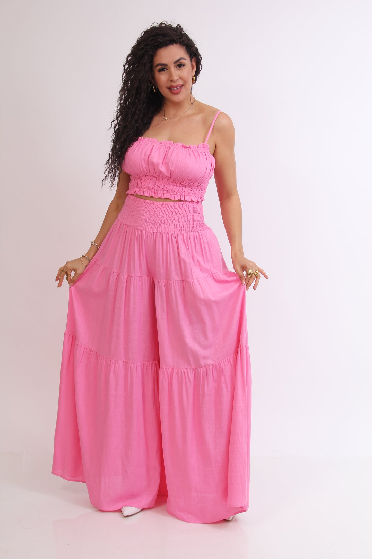 SET DE LINO PANTALON FLOJO Y TOP RESORTE Y TIRANTES