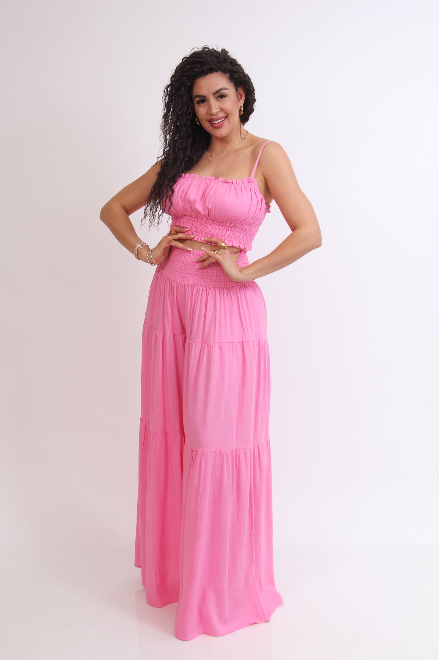 SET DE LINO PANTALON FLOJO Y TOP RESORTE Y TIRANTES