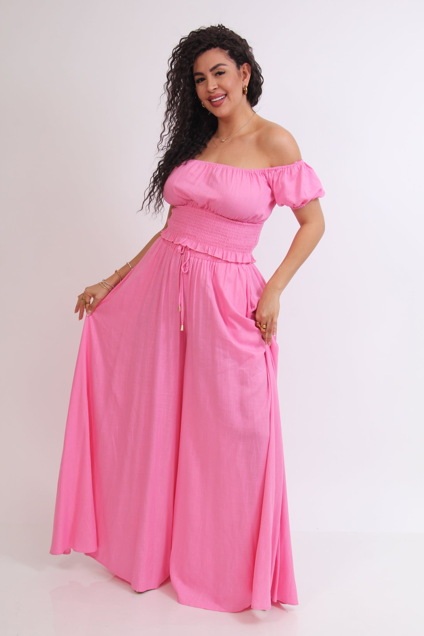 SET DE LINO BLUSA CON MANGUITA RESORTE Y PANTALON FLOJO