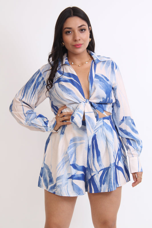 SET DE SHORT AZUL ESTAMPADO