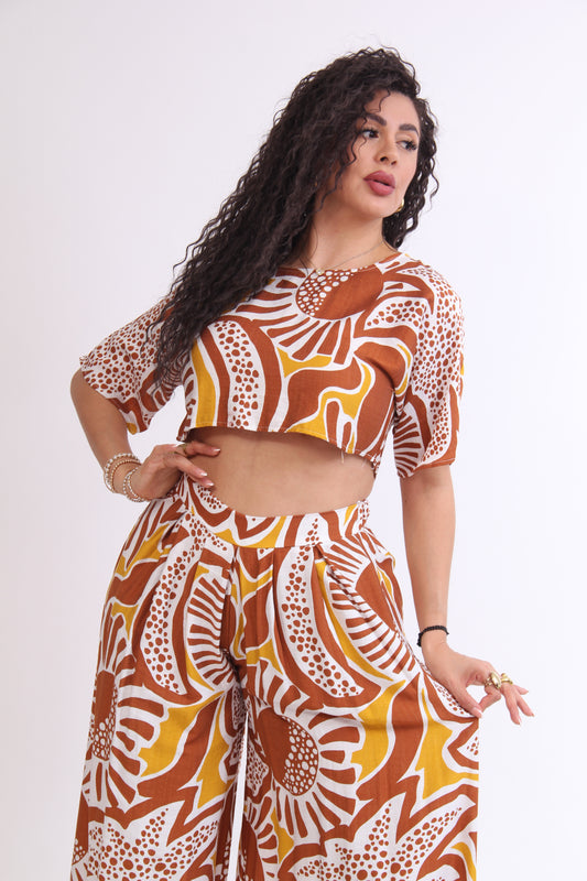 SET ESTAMPADO PANTALON FLOJO BLUSA CORTA