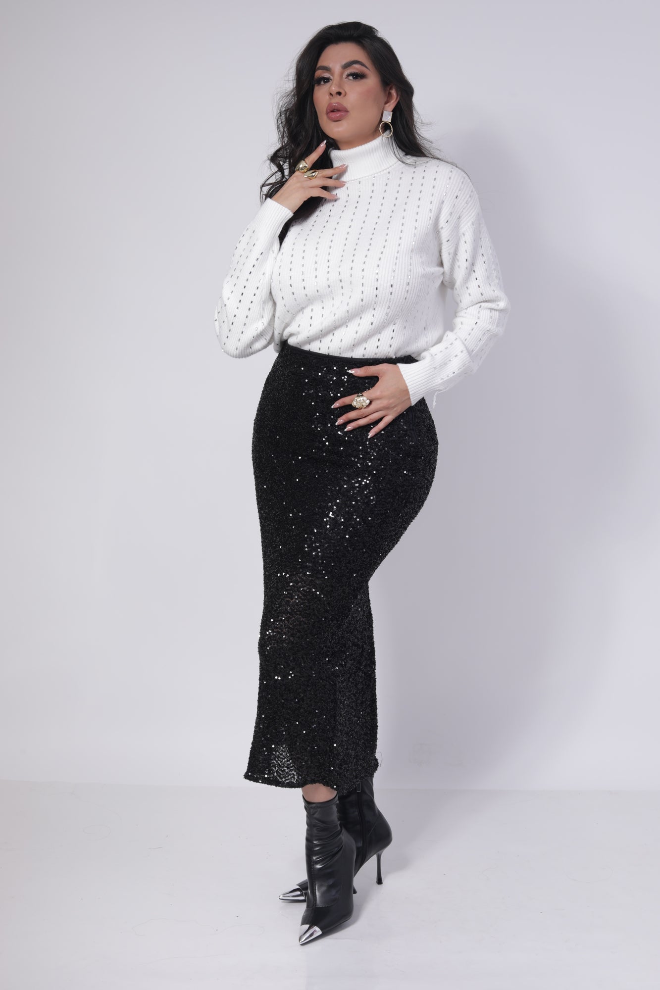 SUETER DE PUNTO CUELLO ALTO BRILOSO PERLITAS