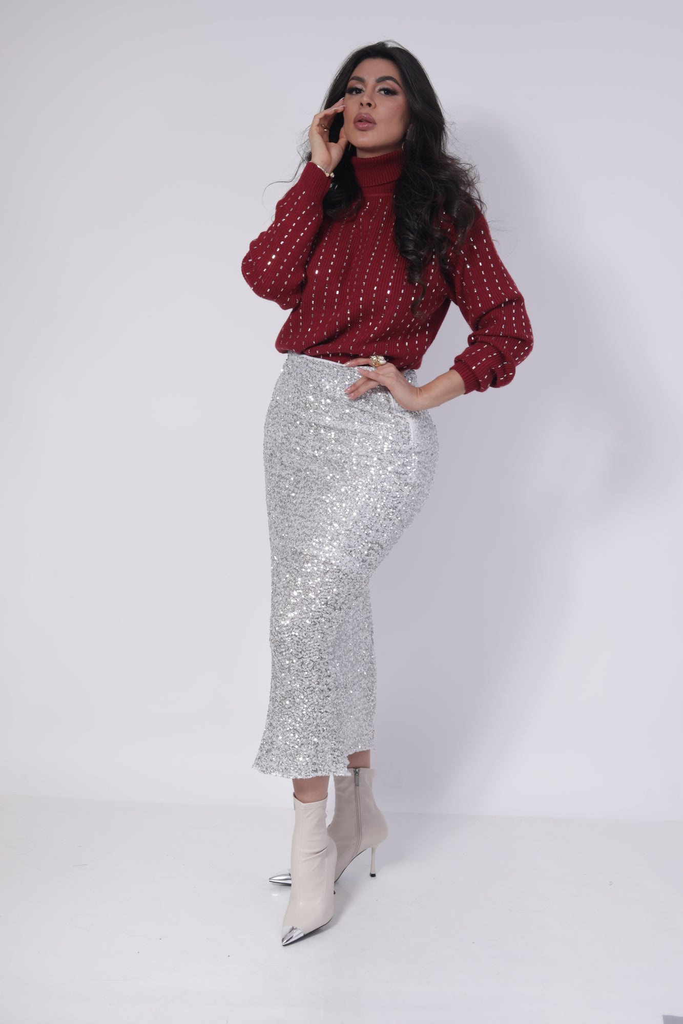 SUETER DE PUNTO CUELLO ALTO BRILOSO PERLITAS