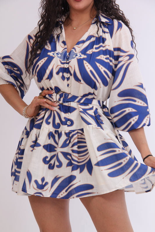 VESTIDO CORTO AMPON ESTAMPADO CINTURON