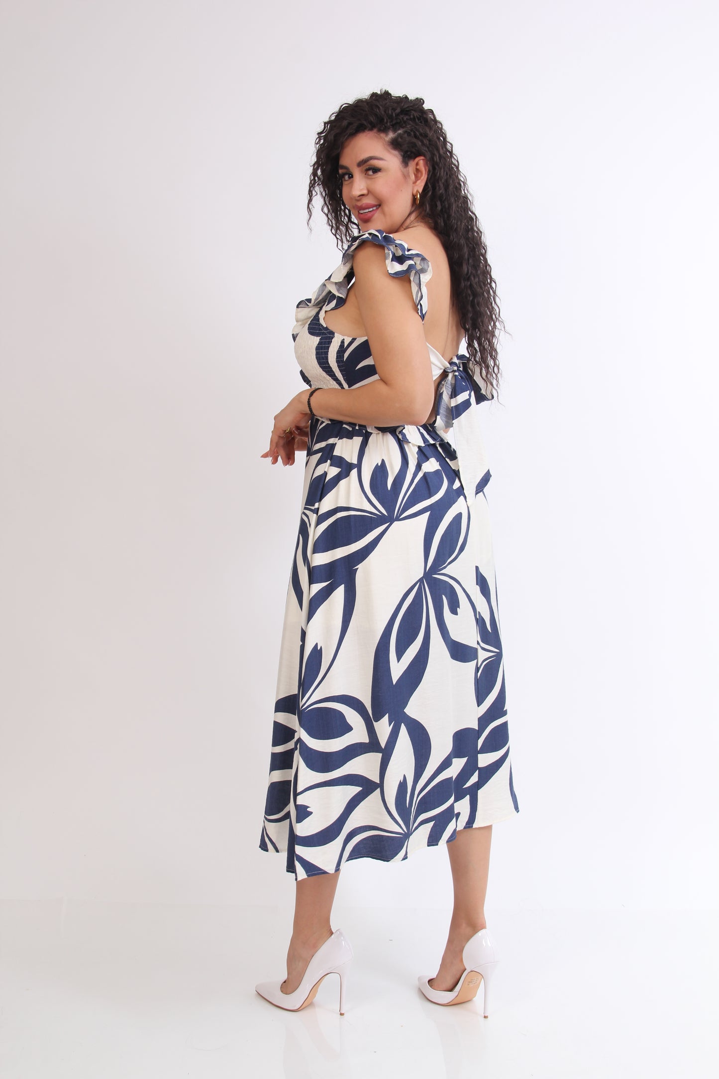 VESTIDO 3/4 ESTAMPADO PECHO OLAN CRUZADO