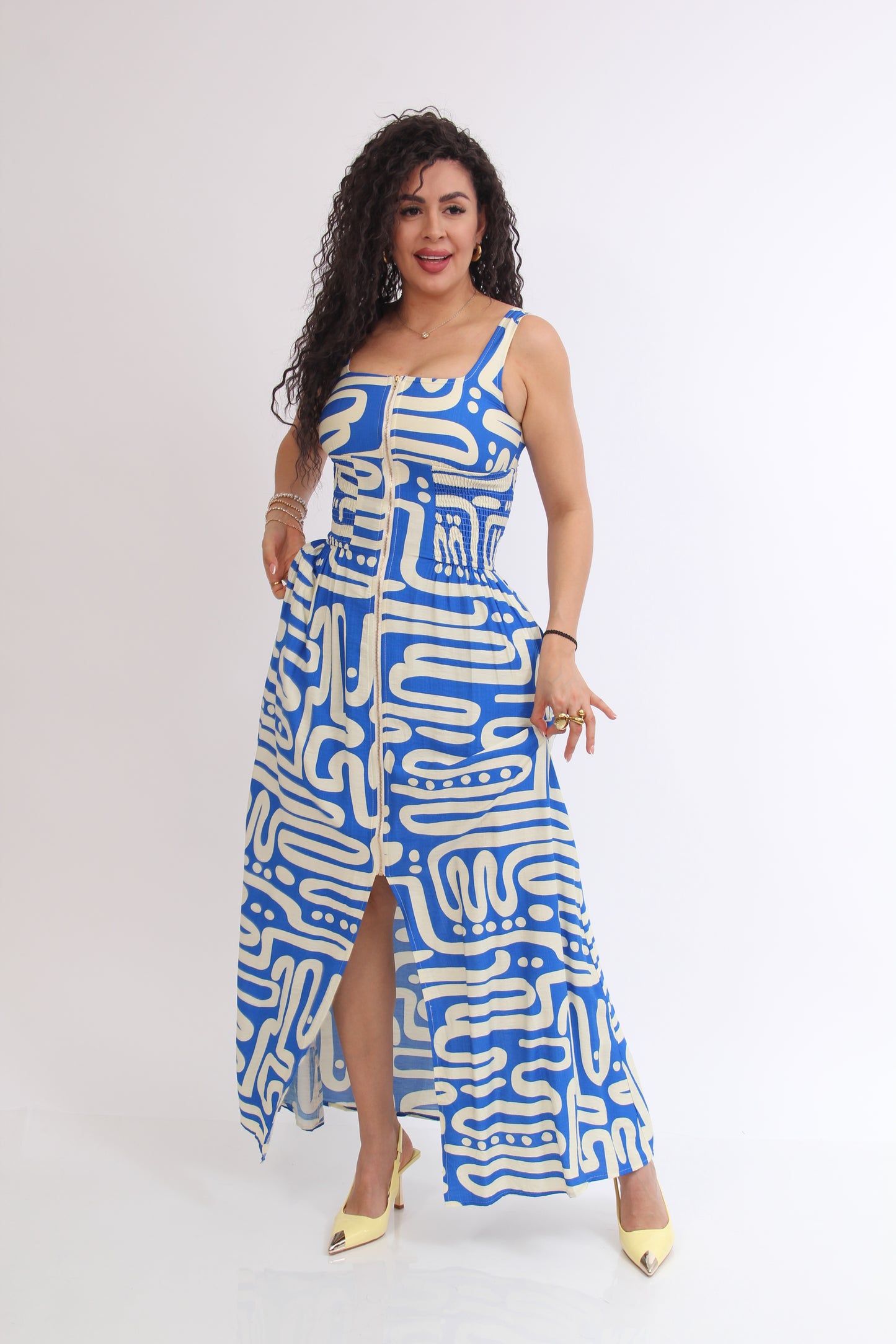 MAXIVESTIDO GRECAS CIERRE FRONTAL