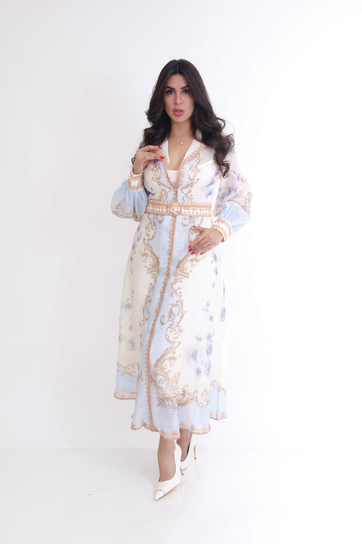 VESTIDO CORTE PRINCESA MANGA LARGA ESTAMPADO AZUL - VESTCAS-AZB-49257-720-2608, fotografía 1