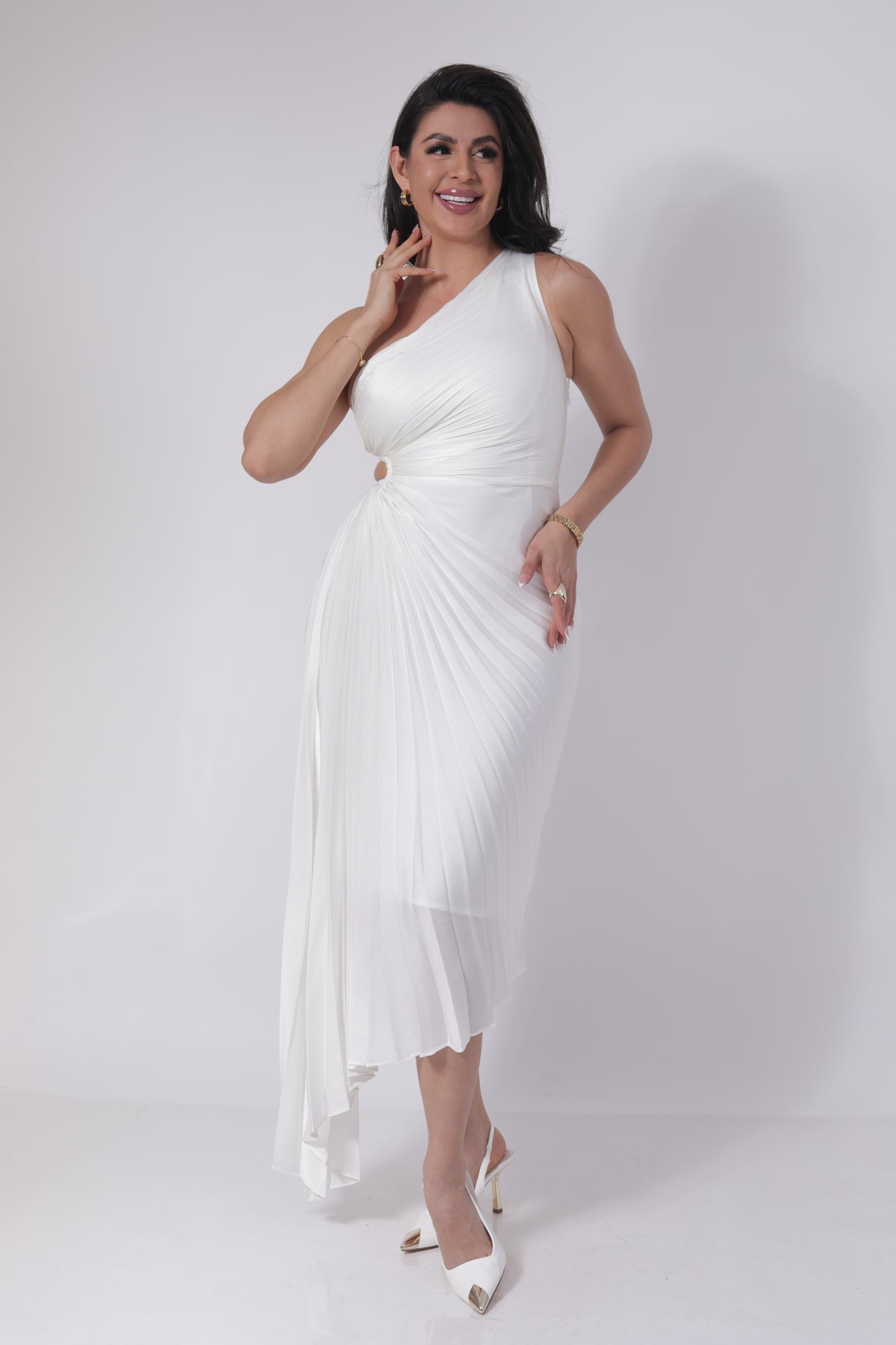VESTIDO ASIMETRICO SATIN PLISADO