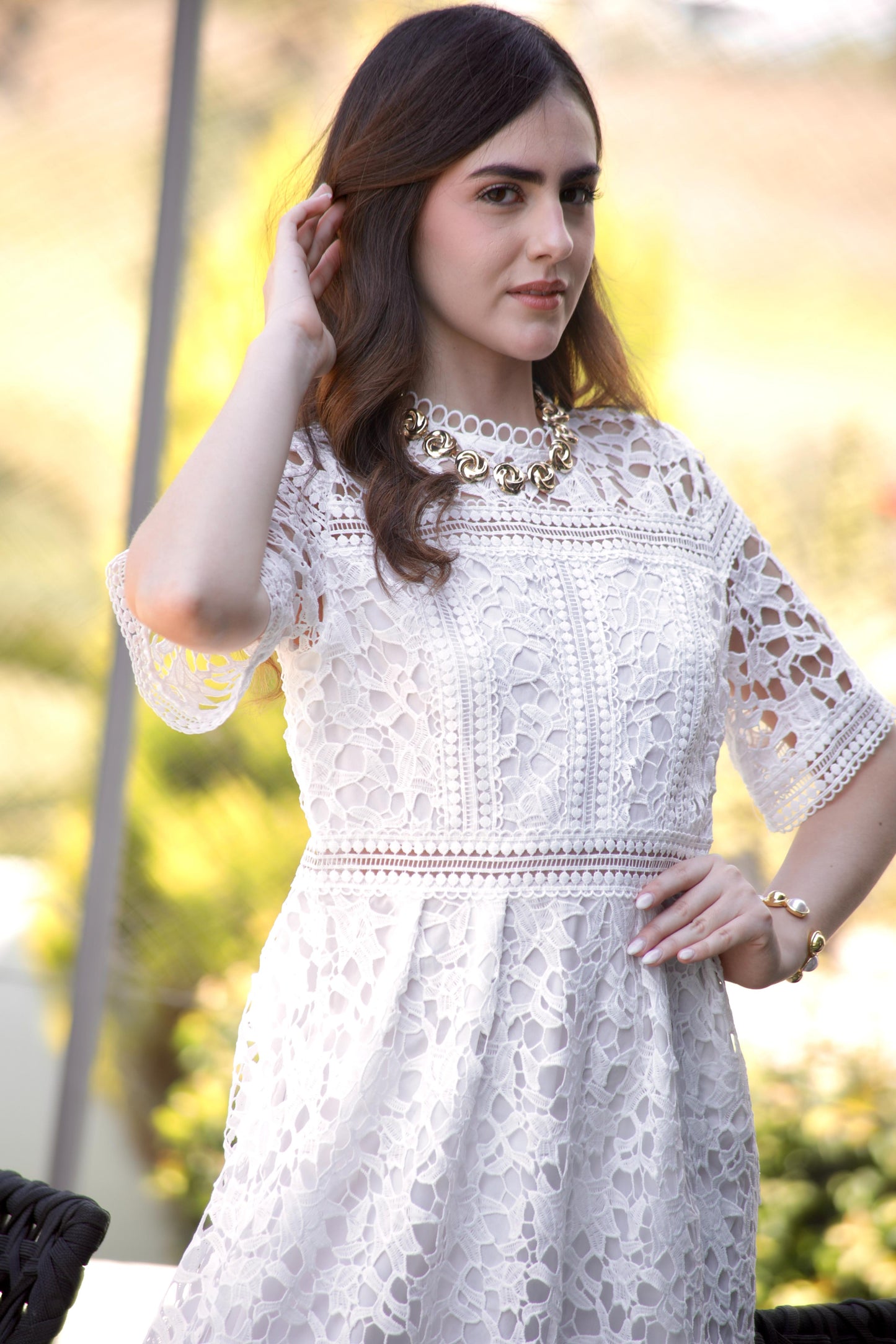 MAXI VESTIDO ENCAJE BLANCO MANGA CORTA