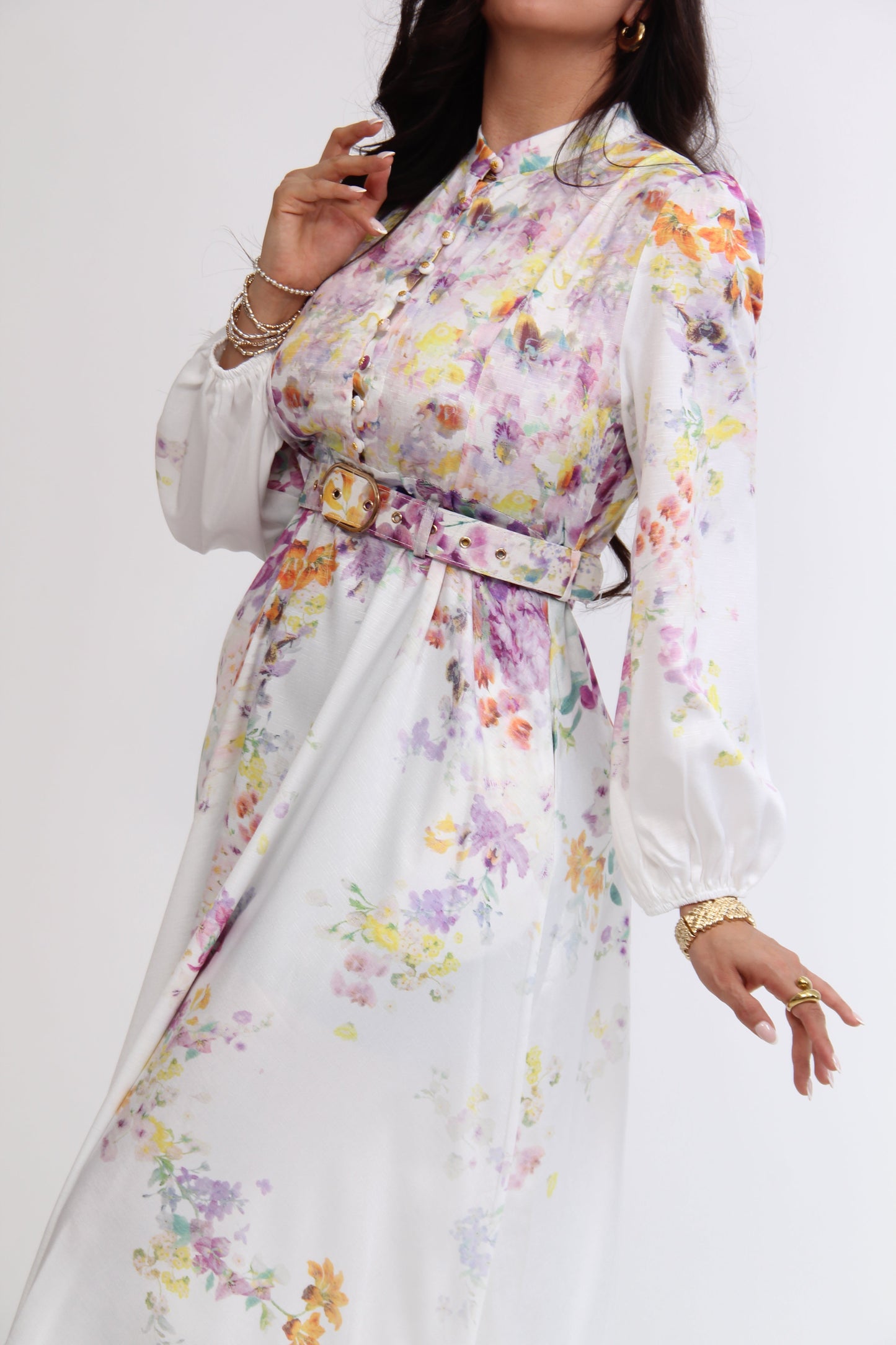 VESTIDO 3/4 MANGA LARGA FLOREADO BOTONES