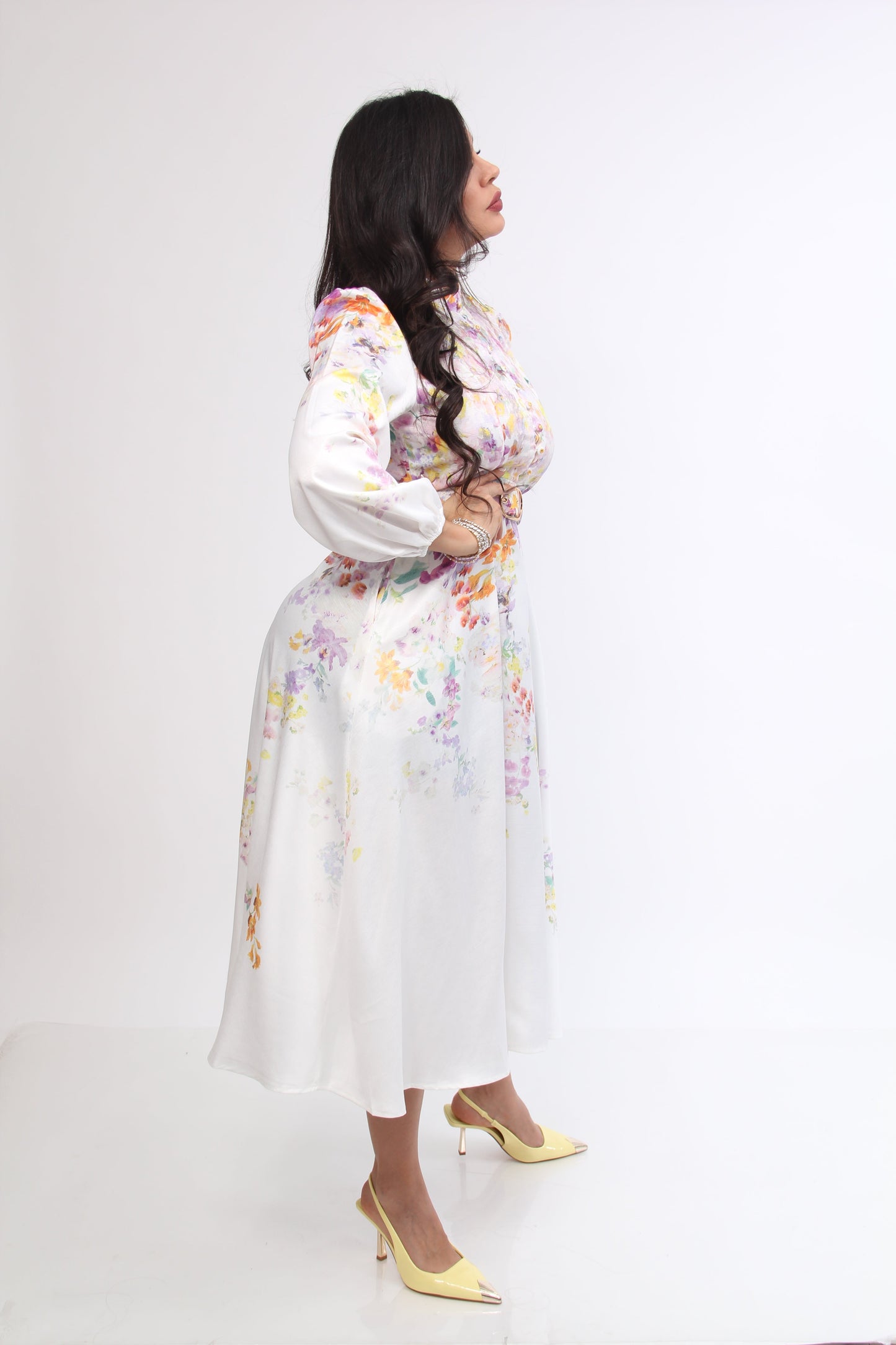 VESTIDO 3/4 MANGA LARGA FLOREADO BOTONES