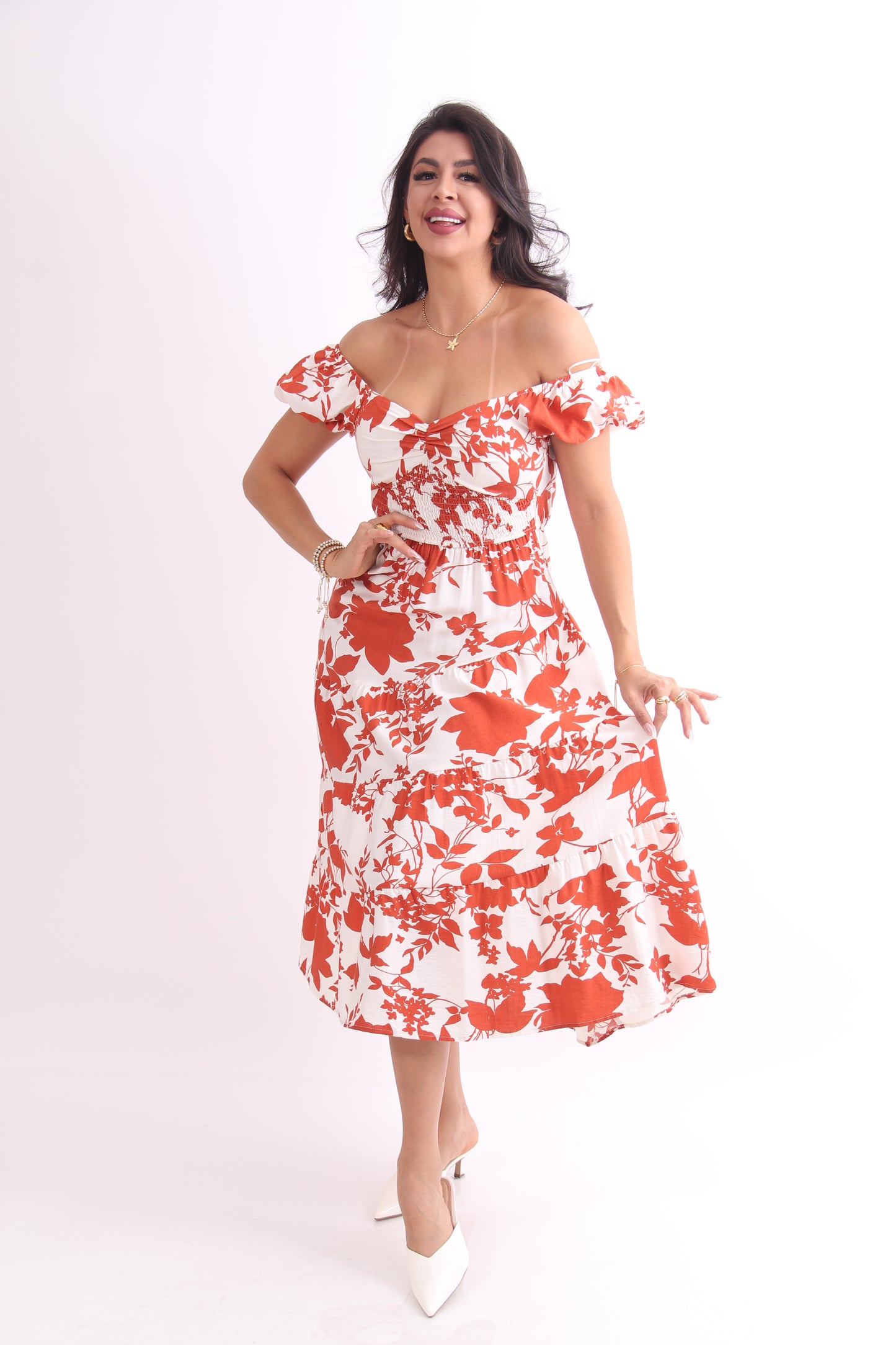 VESTIDO 3/4 ESTAMPADO MANGA PECHO