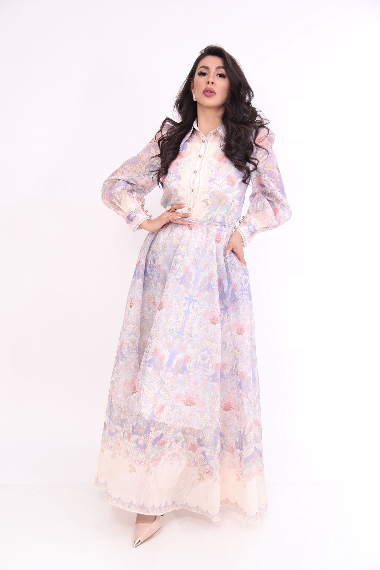 VESTIDO ESTAMPADO FLORAL CINTURON MANGA LARGA