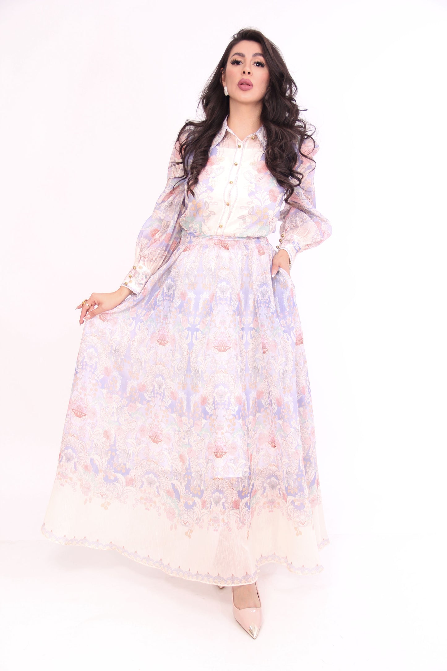 VESTIDO ESTAMPADO FLORAL CINTURON MANGA LARGA