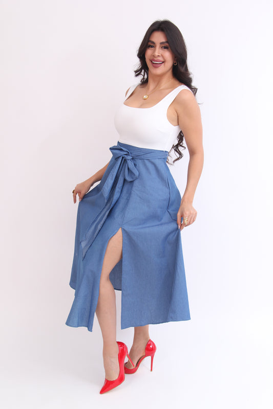 Vestido Denim Bow
