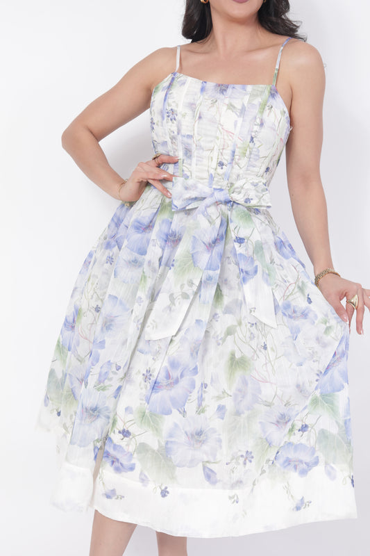 VESTIDO 3/4 TIRANTES ESTAMPADO FLOREADO AZUL