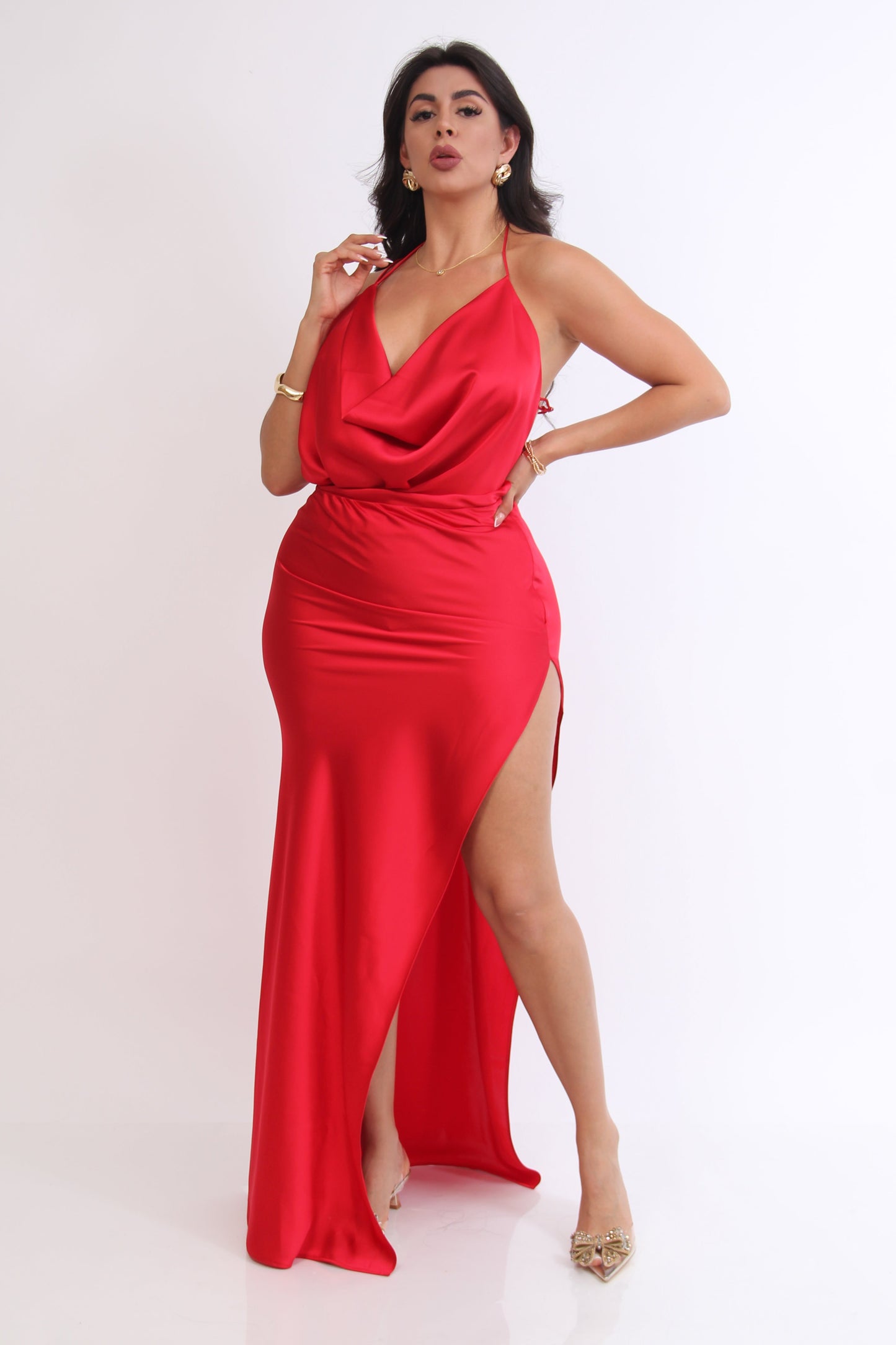VESTIDO SATIN LARGO ESPALDA DESCUBIERTA