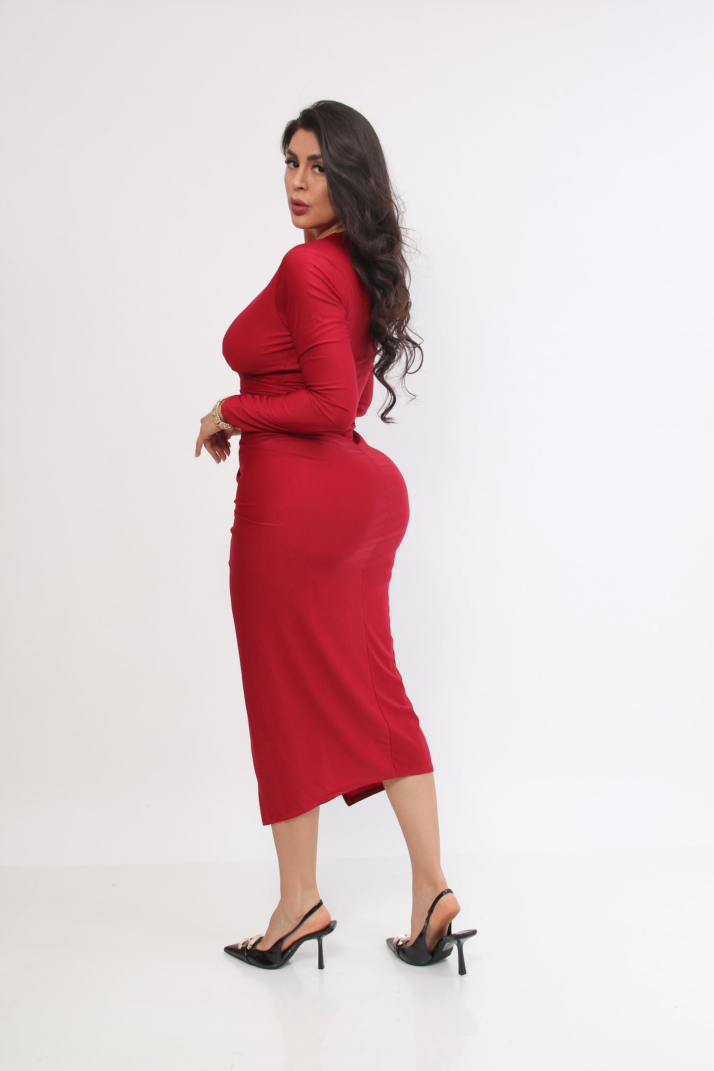 VESTIDO MANGA LARGA LICRA ESCOTADO ABERTURA PIERNA